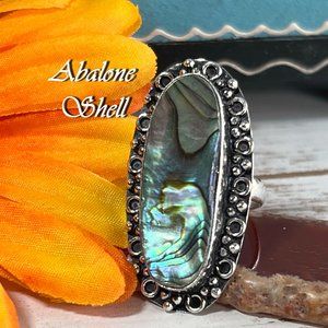 Abalone Shell Ring Large Handmade Gemstone Crystal 925 Silver Bohemian Ethnic